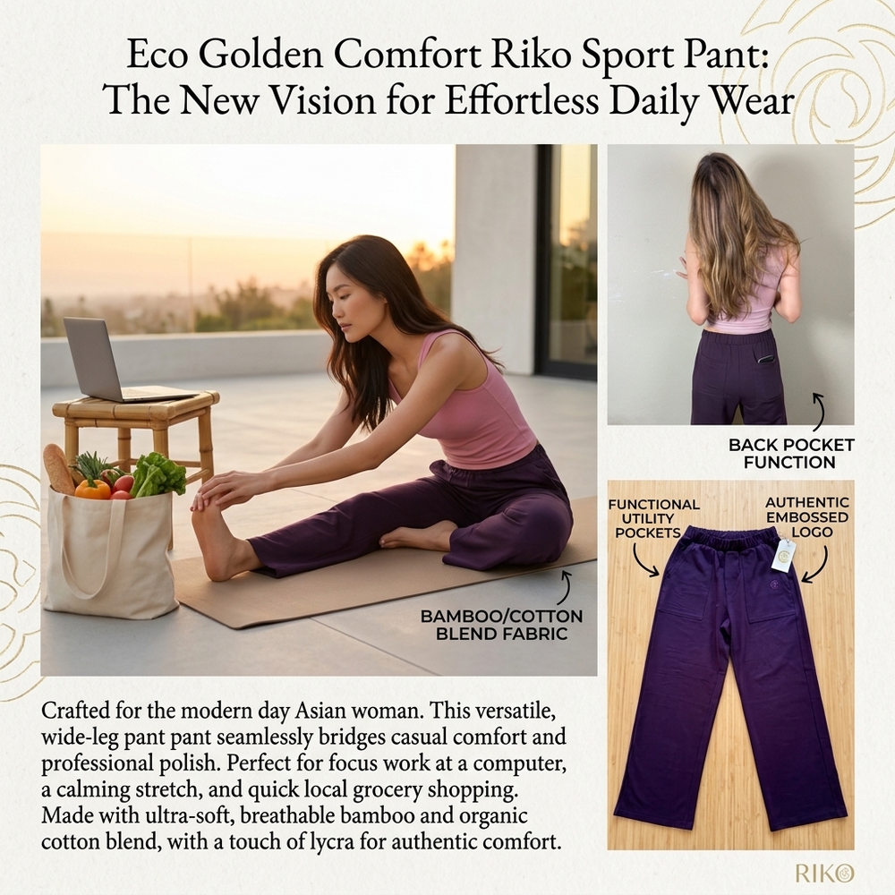 Riko Sport Pant in plum – 31" high-rise bamboo and organic cotton women's pants with pockets | Eco Golden Comfort