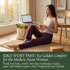 Riko Sport Pant in plum – 31" high-rise bamboo and organic cotton women's pants with pockets | Eco Golden Comfort