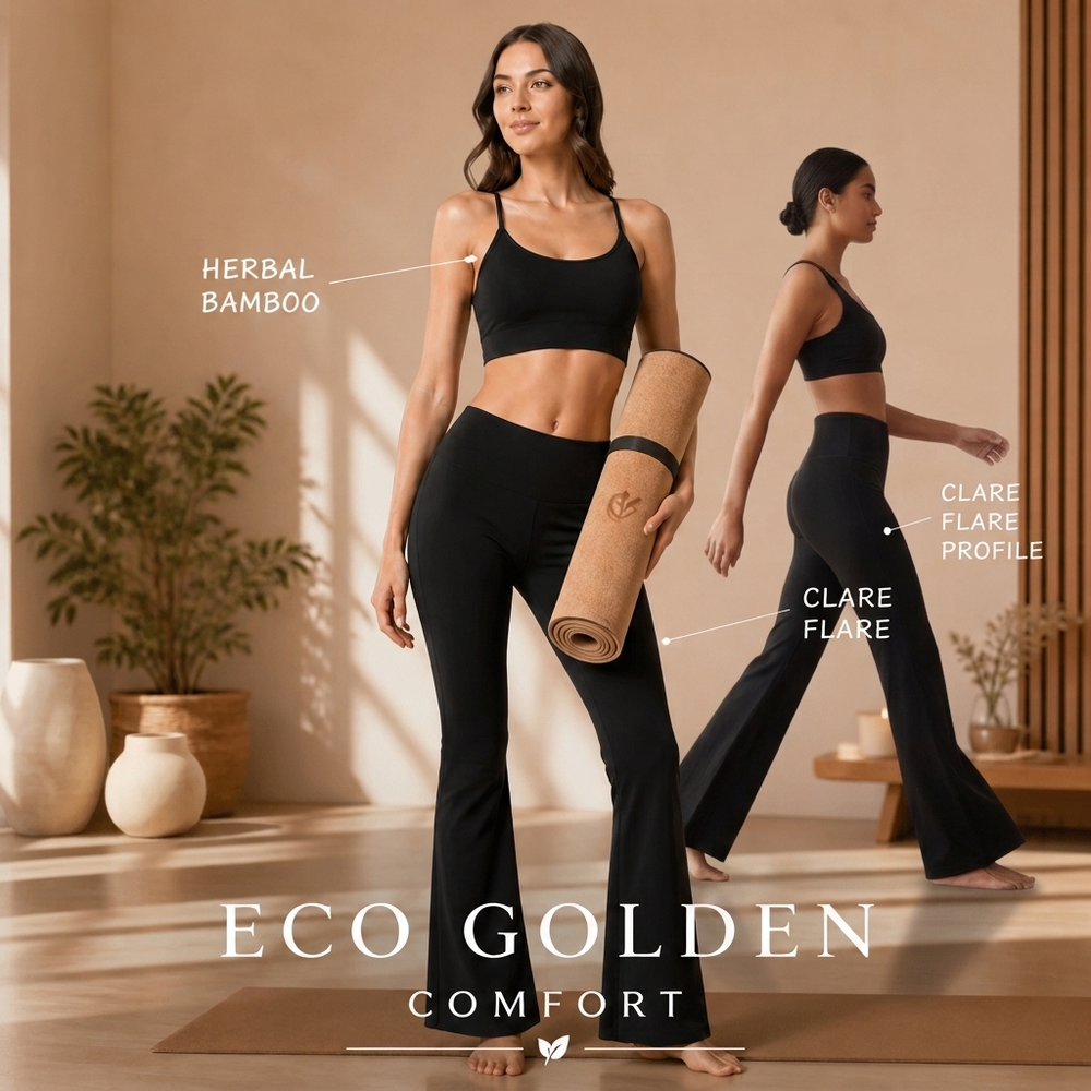 Clare Flare in black – bamboo and organic cotton flare pants for women, 33" cuttable inseam | Eco Golden Comfort
