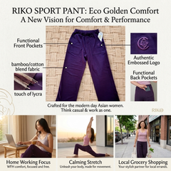 Riko Sport Pant in plum – 31" high-rise bamboo and organic cotton women's pants with pockets | Eco Golden Comfort
