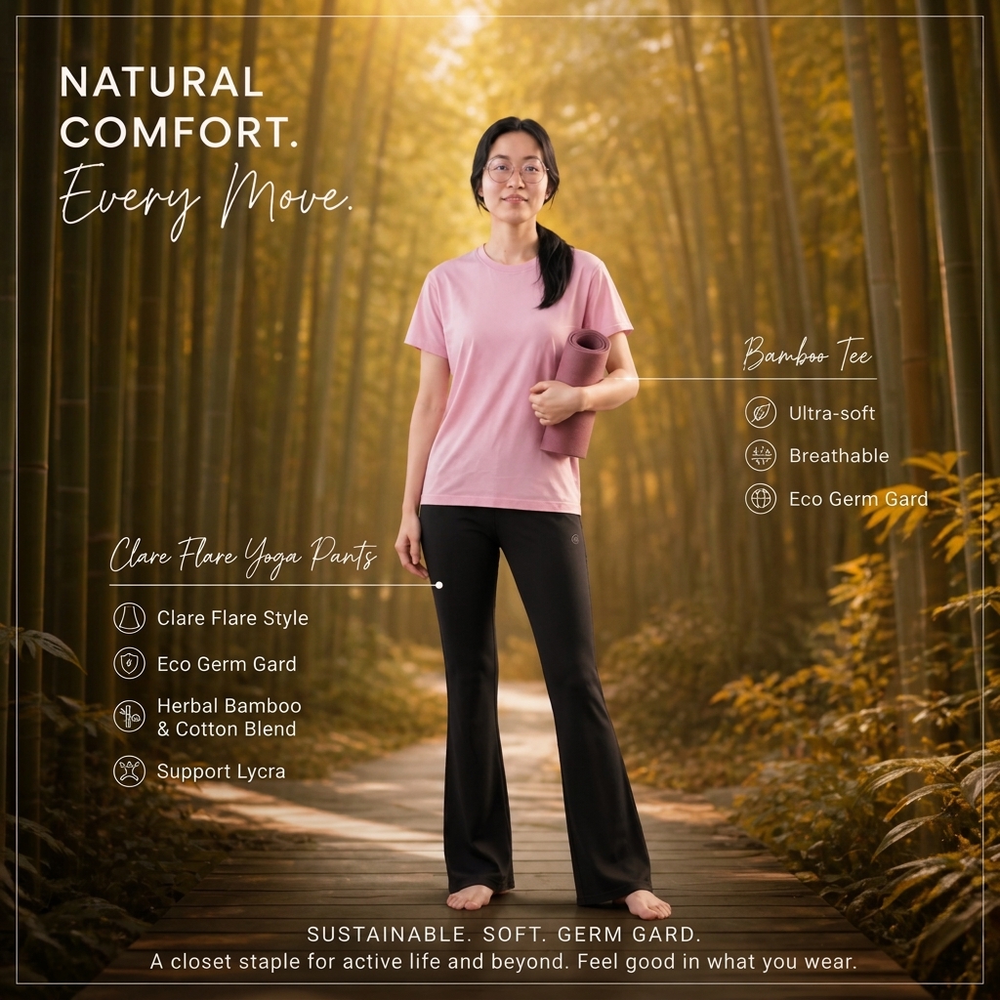 Clare Flare in black – bamboo and organic cotton flare pants for women, 33" cuttable inseam | Eco Golden Comfort