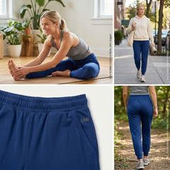 Umi Jogger in navy blue – 27" inseam semi-fitted bamboo, organic cotton and spandex women's jogger | Eco Golden Comfort