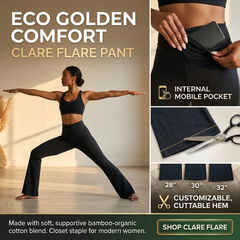 Clare Flare in black – bamboo and organic cotton flare pants for women, 33" cuttable inseam | Eco Golden Comfort